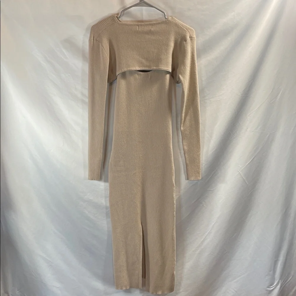 Chic Long Sleeve Beige Knit Dress - Picture 13 of 13